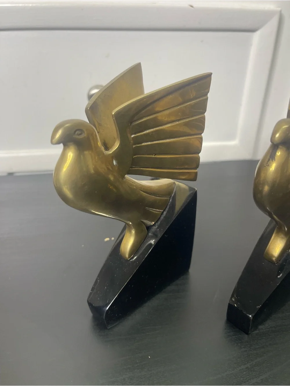 Vintage 1970s Brass  Bird Dove Pigeon Eagle  Bookend Korea Art Deco MCM